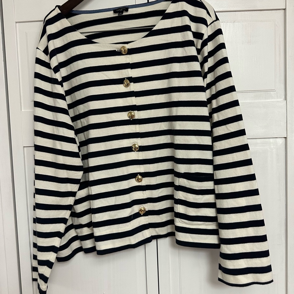 EUC Talbot’s Striped Navy & White Cardigan - Sz 3X